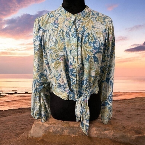 ✔️ Rachel Roy Tie Bottom Button Up Long Sleeve Blouse - Picture 1 of 4